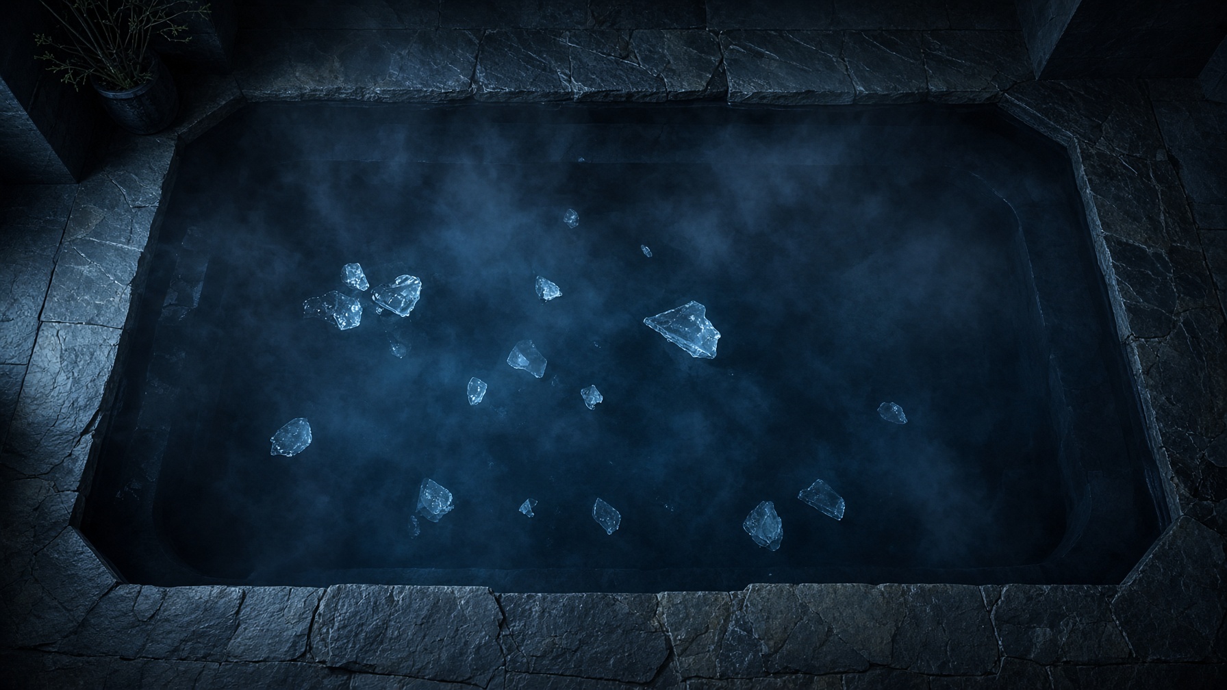 Still cold plunge with floating ice